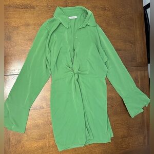 Abercrombie & Fitch Green Long Sleeve Button Down Twist Front Dress